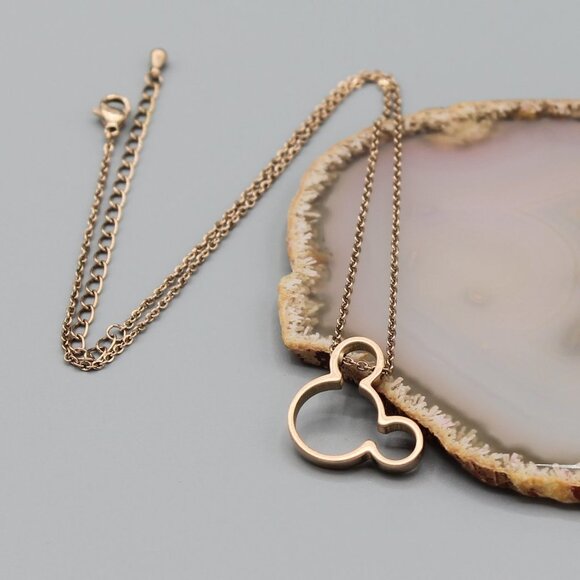 Jewelry necklace Mickey Mouse rose gold tone minimalist dainty with chain new - Picture 3 of 7